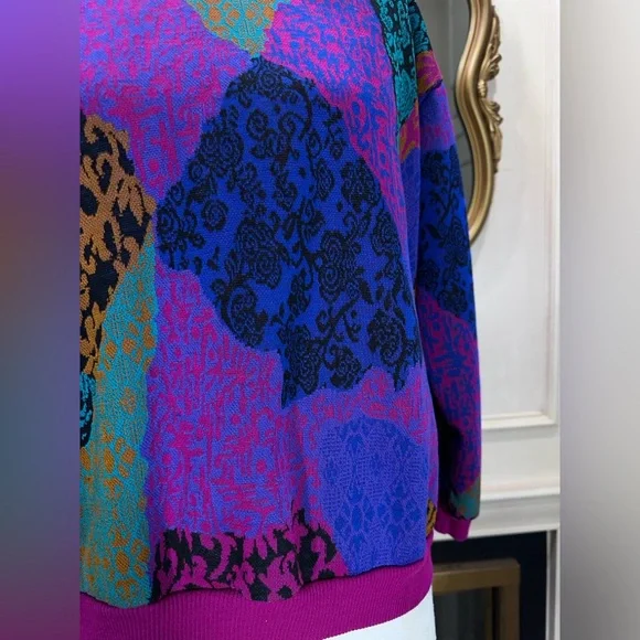 Vintage Village Fair Sweater Colorful 80s 90sKnit Abstract Bold Graphic Pullover - Picture 6 of 8